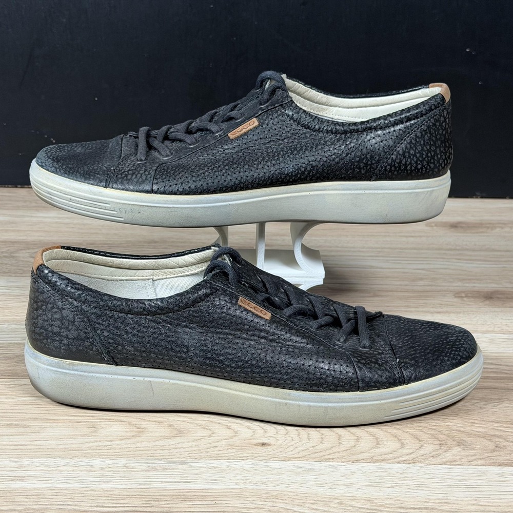 ECCO Soft 7 Shoes Mens Size 12 Black White Leather Casual Preppy Sneakers